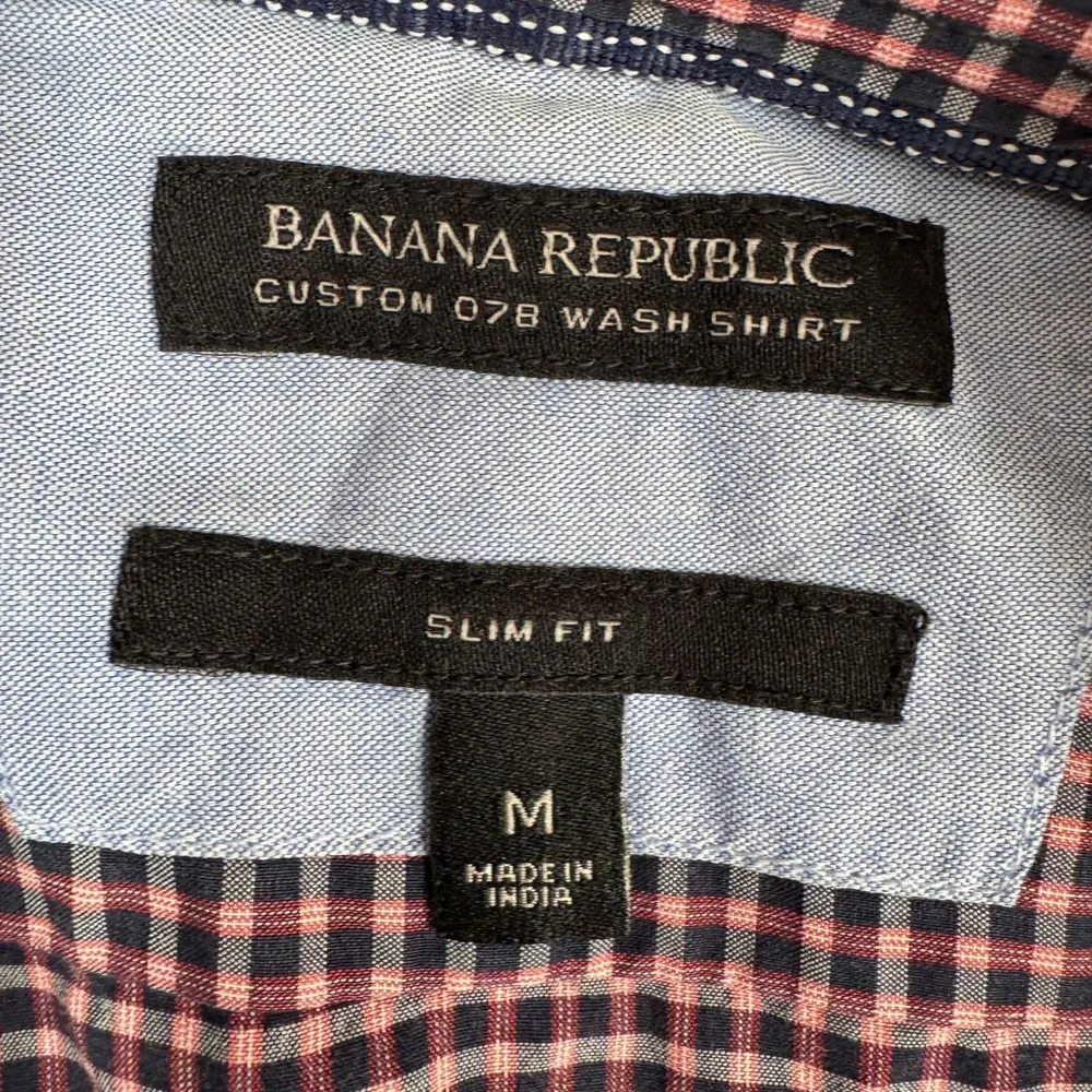 Banana Republic Custom 078 Wash Shirt Mens M Slim Fit Red Navy Gingham Check LS